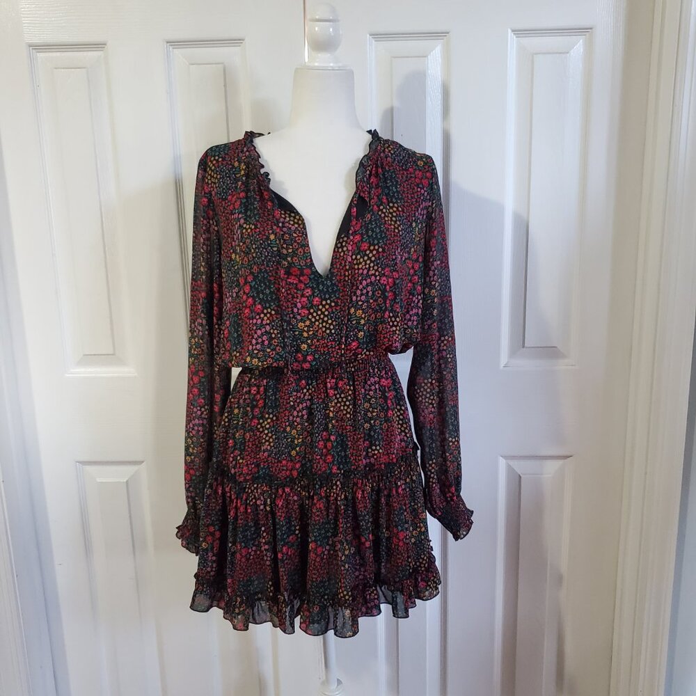 Apricot Floral Ruffle Mini Dress Size 8 | Boho Cottagecore